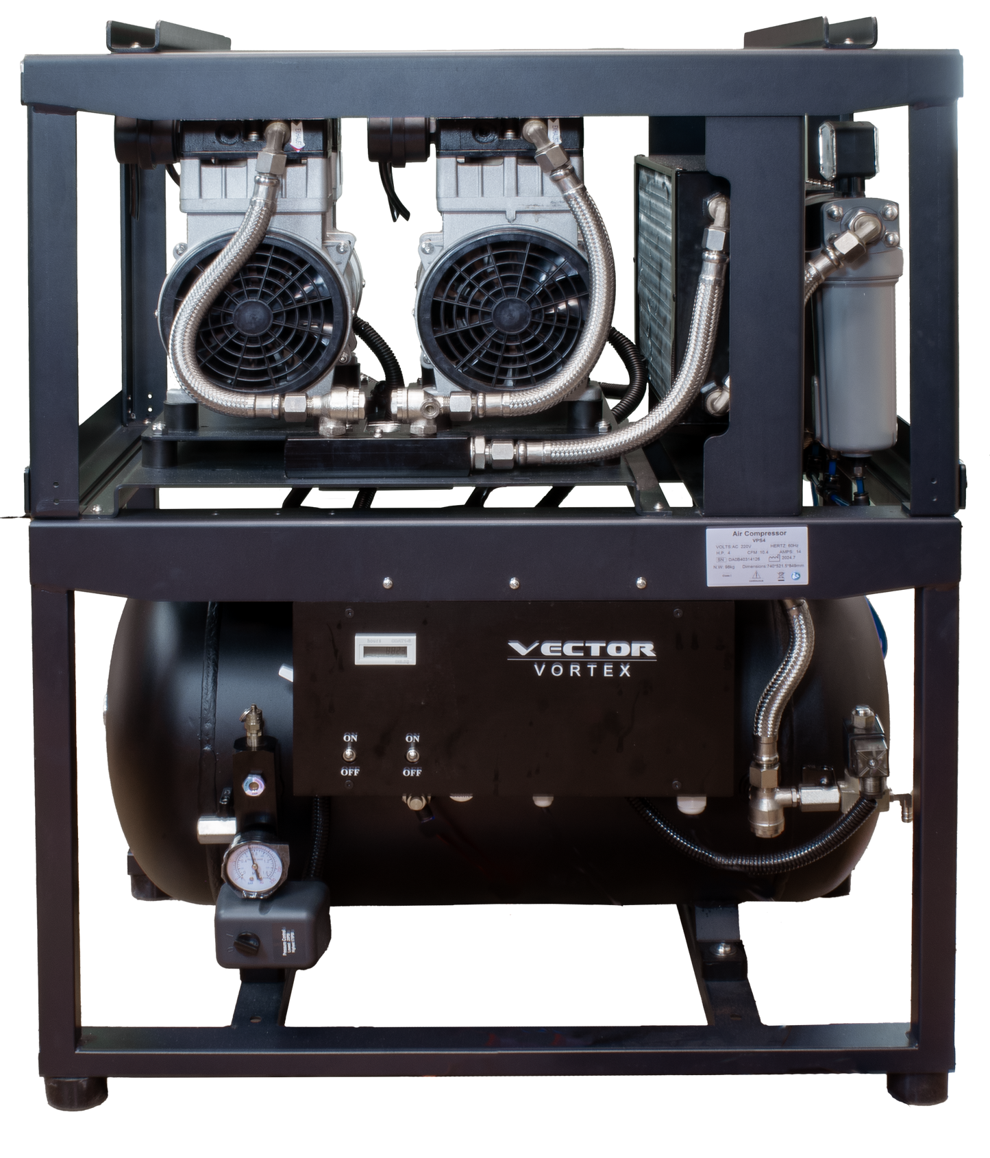 Vector Vortex Compressor VS4, Dual 2 HP (4HP Overall), 6-8 User, 19 Gal Tank