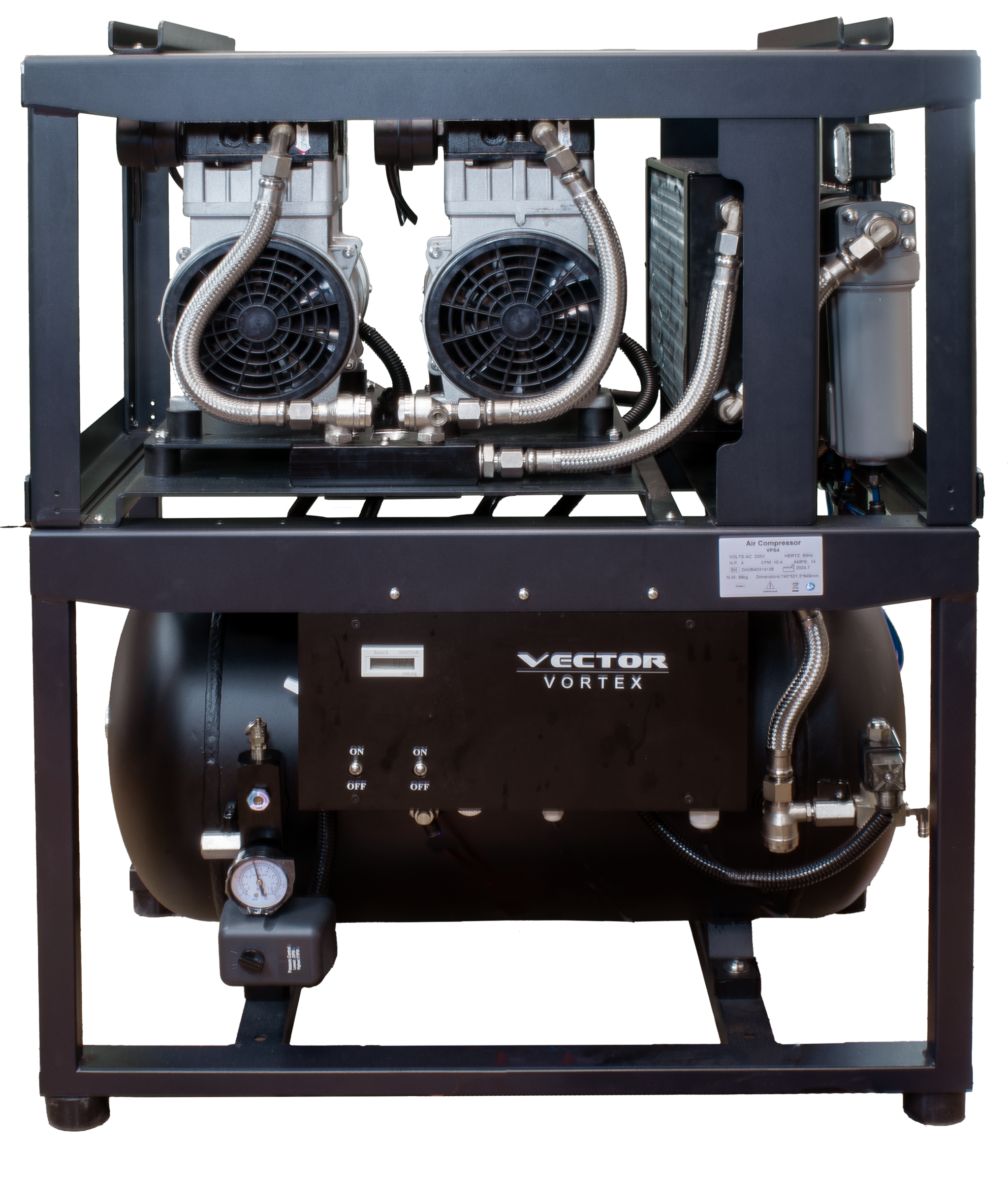 Vector Vortex Compressor VS4, Dual 2 HP (4HP Overall), 6-8 User, 19 Gal Tank