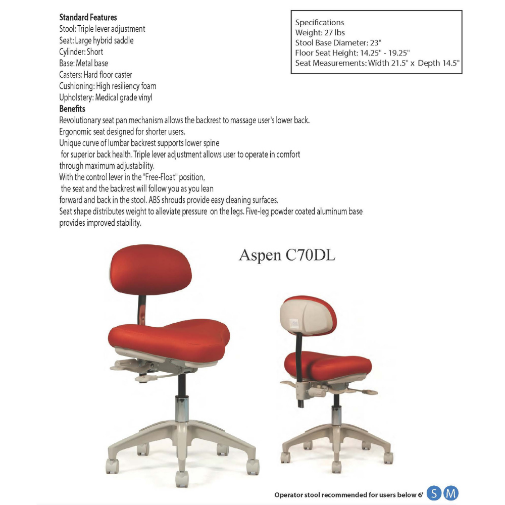 Crown Aspen C70DL Operator Stool - Large Hybrid Saddle