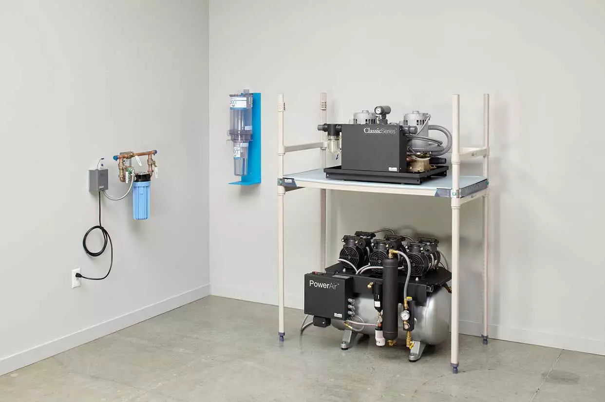 Midmark ClassicSeries Wet-Ring Vacuum w/ Recycler; Twin Platform Assembly; 6 User